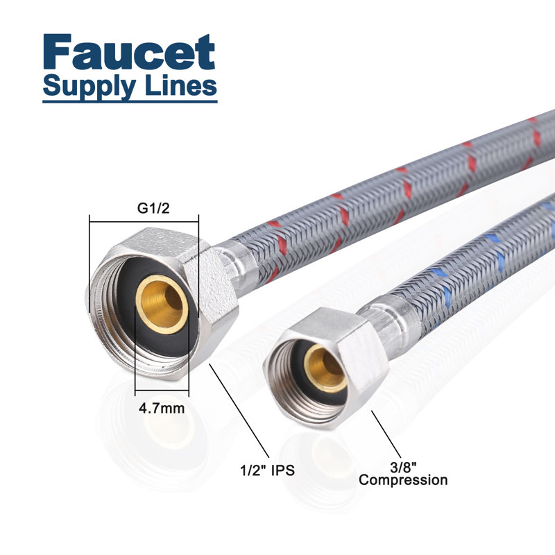 Arcora 24 Inch Length Braided Nylon Faucet Connector 3/8" Comp X 1/2